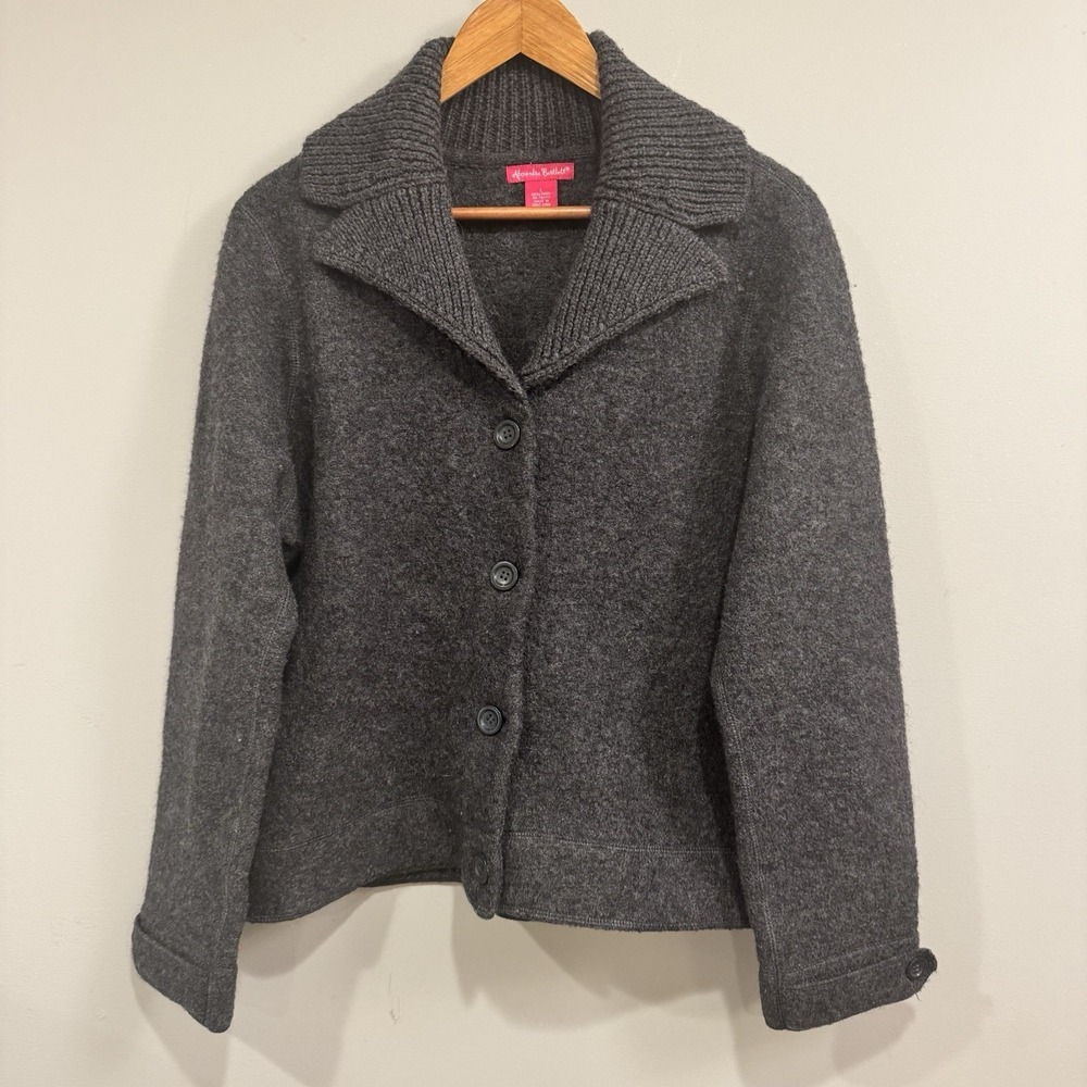 Alexandra Bartlett Women Wool‎ Thick Cardigan Button Dark Gray Sz L